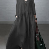 Seralina Basit ve Bol V Yaka Pamuk ve Keten Elbise