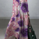 Seralina Basit ve Bol V Yaka Pamuk ve Keten Elbise