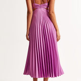 Zarif V-Yaka Pileli Etek Elbisesi Kadınlar İçin