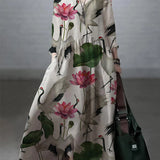 Seralina Basit ve Bol V Yaka Pamuk ve Keten Elbise