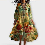 Marina – V Yaka Boho Vintage Elbise