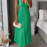 Zarif V-Yaka Pileli Etek Elbisesi Kadınlar İçin