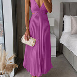 Zarif V-Yaka Pileli Etek Elbisesi Kadınlar İçin