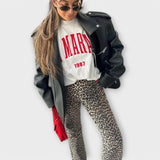 Chandra - Leopar Desenli Vintage Kot Pantolon