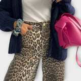 Chandra - Leopar Desenli Vintage Kot Pantolon