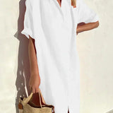 Tori – Uzun Kollu ve Düğmeli Kadın Şık Günlük Elbise, Pamuk ve Keten Kumaş