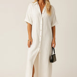 Tori – Uzun Kollu ve Düğmeli Kadın Şık Günlük Elbise, Pamuk ve Keten Kumaş