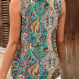 Hailey | Buntes Paisley ärmelloses V-Ausschnitt Tank Top mit Spitze