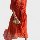 Monica - V-yaka ipek elbise